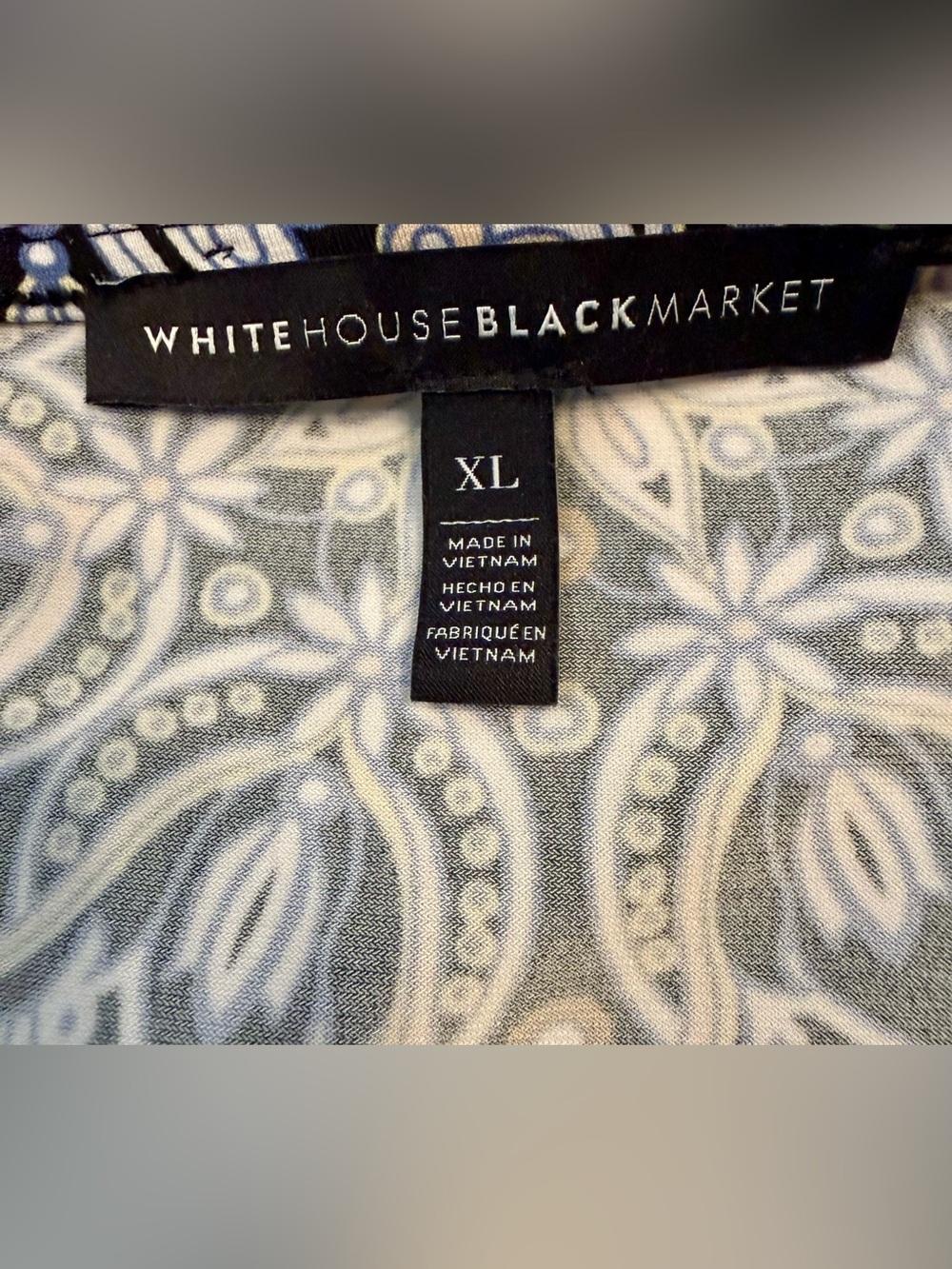 WHBM Black White Paisley Cold Shoulder Tunic Blouse XL Boho Chic - Picture 8 of 14